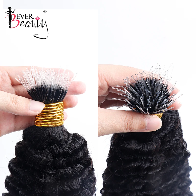 Kinky Curly Microlink Extensions de Cheveux Humains pour Femmes Noires, Plastique Fearther F Tips Bundles, CharacterRings Hair I Tip, 3B255.F Tips