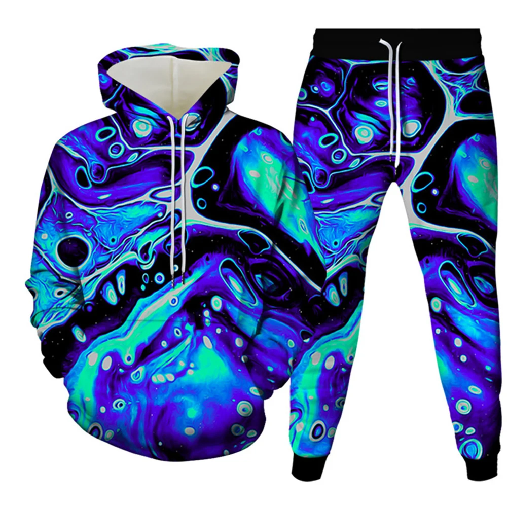 Men Tracksuit Sets Watercolor Art 3D Printed Casual Hoodie Pants 2pcs Sets Oversized Pullover Fashion Men Clothing Autumn Winter