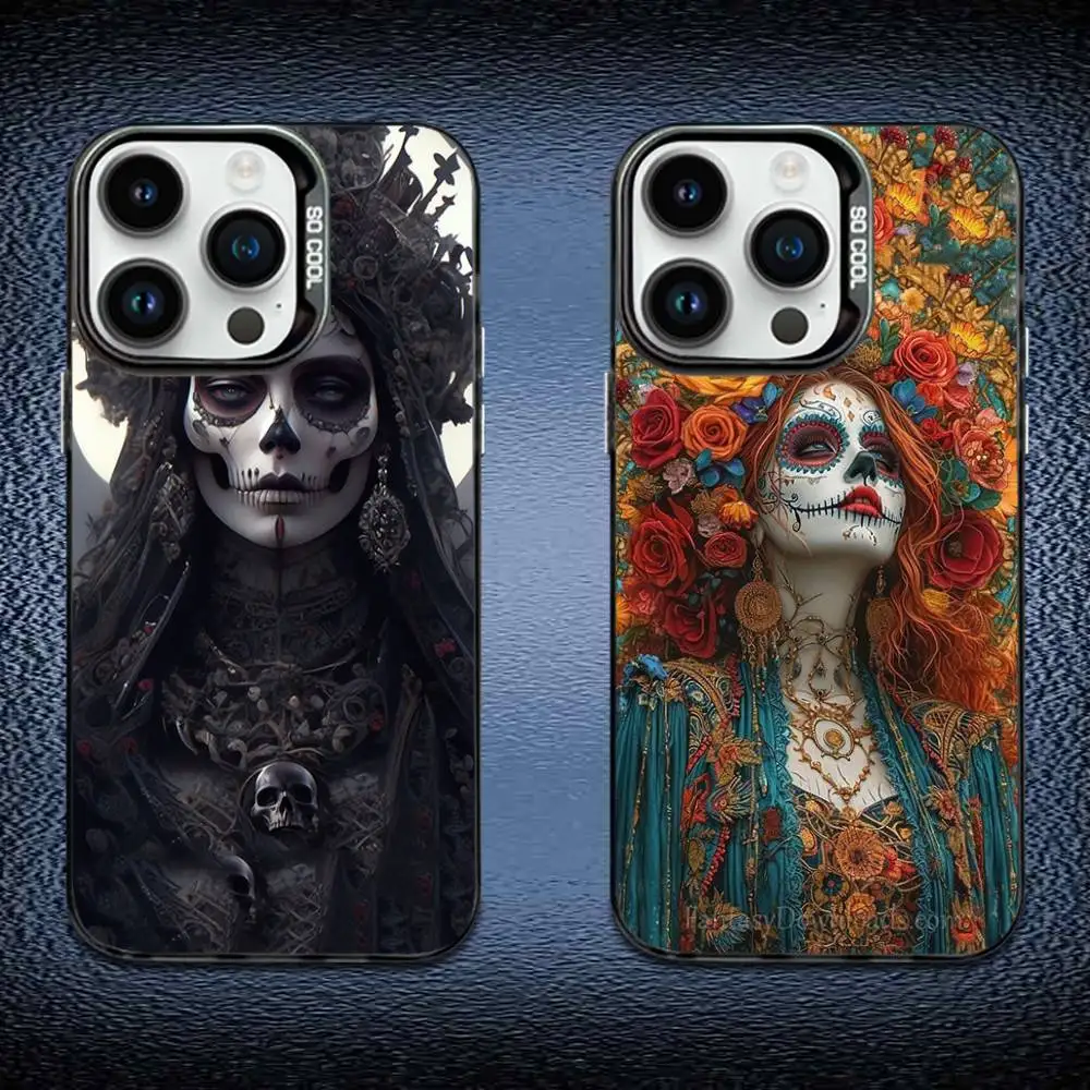 

Halloween skull girl Phone Case For iPhone 16,15,14,13,12,11,Mini,Pro,E,MAX Black Candy Matte Shockproof Cover