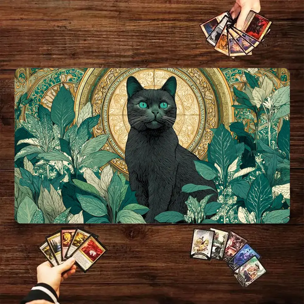 

Elegant black cat and green plants Magic Card Battle Mat MTG Playmat Anti-slip Base gathering gaming mats Board Game Mat for TCG