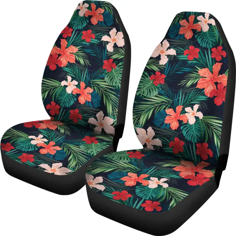 Red and Coral Tropical Flower Car Seat Covers Set of 2 Universal Fit,Pack of 2 Universal Front Seat Protective Cover