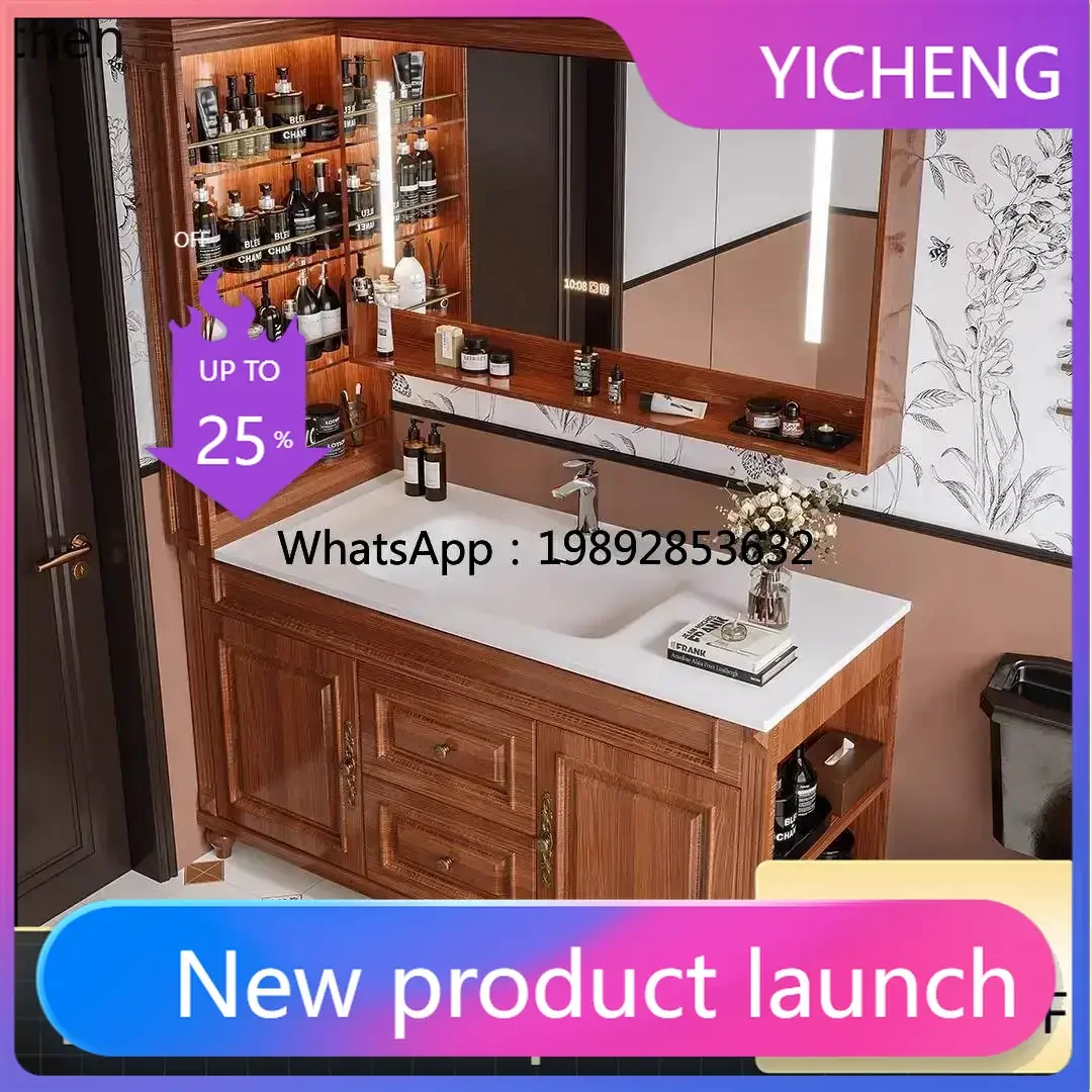 

A2-5 French retro style bathroom cabinet combination floor-to-ceiling side locker paint solid wood washbasin cabinet