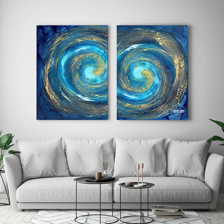 

Абстрактный художественный дизайн, картины маслом ручной работы, настенная картина на холсте, украшение офиса большого размера, 2 шт., безрамные, текстурные произведения искусства