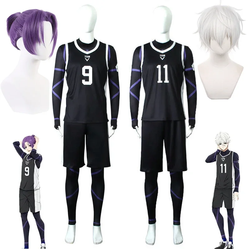 Anime Cosplay Blue Lock Nagi Seishiro Mikage Reo Cosplay Costume Wig Football Jersey Black Sportswear Team Uniforms Halloween