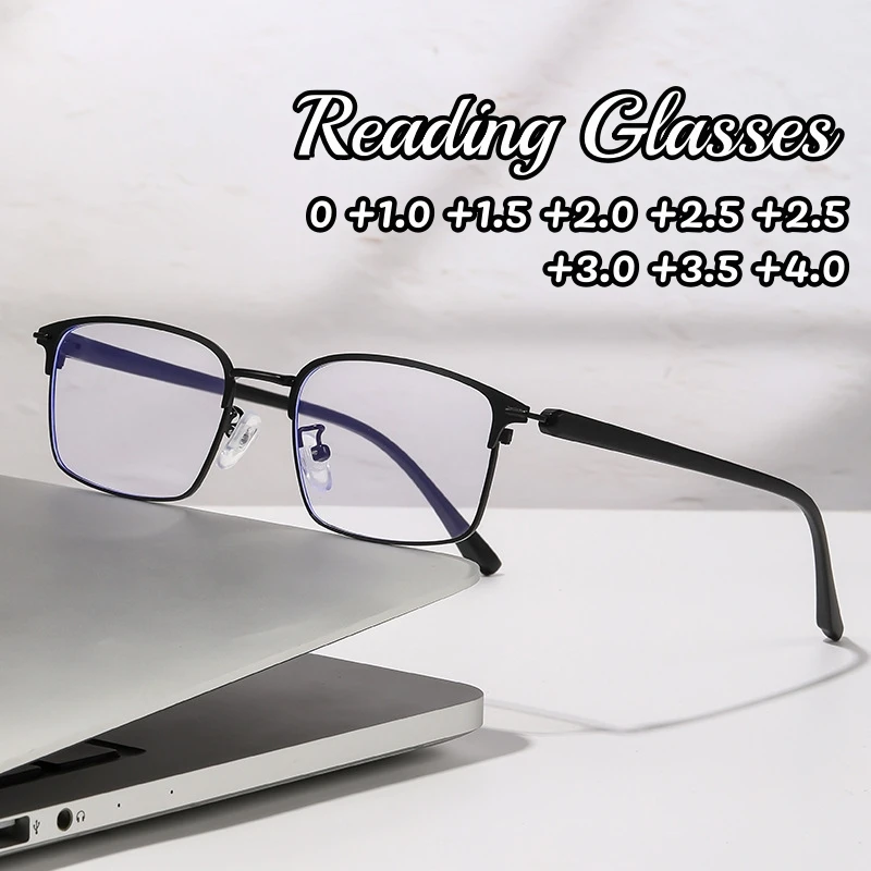 

Business Half Frame Anti Blue Light Presbyopia Glasses Ultra Light Small Frame Elderly Glasses High-definition Far Sight Glasses