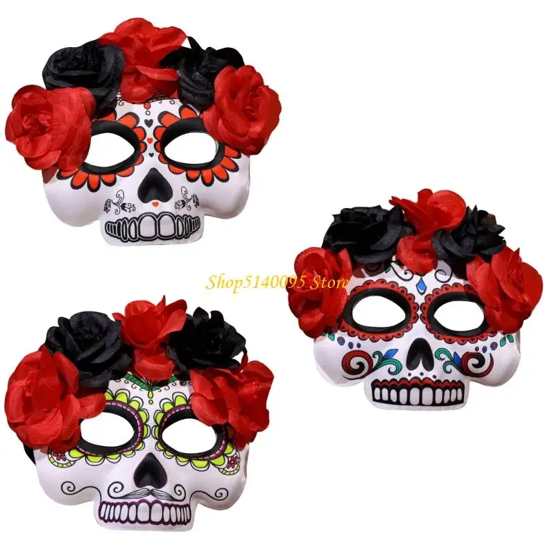 

DXAE Masquerades Mask Mexicans Day of The Deads Mask Rose Suger Skull Mask Halloween