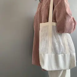 Knitted Mesh Bags for Women 2026 New Ins Korean Style Tote Bag Transparent Reusable Shoulder Bags Casual Gift Shopping Bags