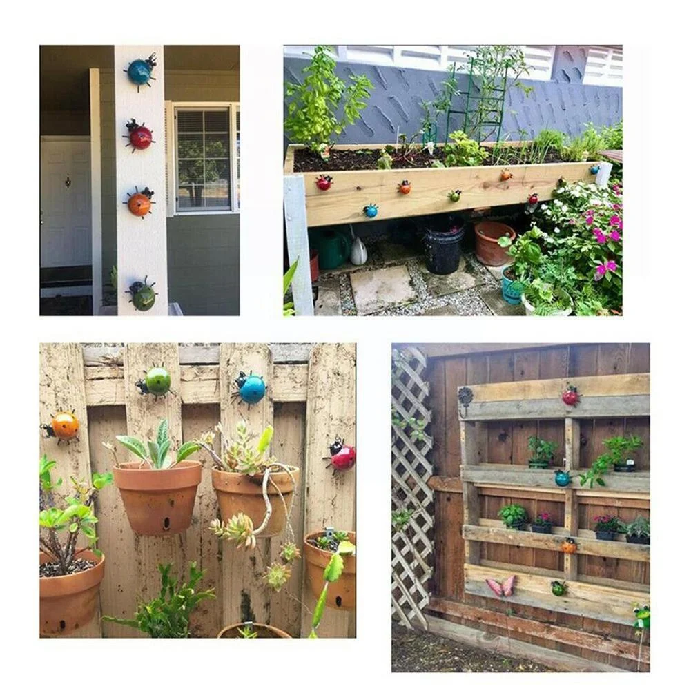Figura mariquita metálica decorativa para colgar en pared de jardín - imagen 5