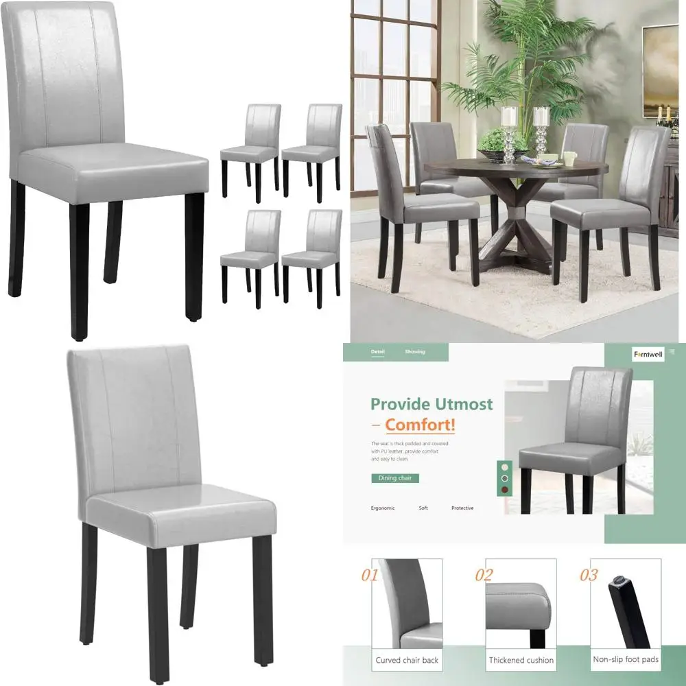 

комплект из 4-мягких обеденных стульев в городском стиле Parson с мягкими сиденьями, ножками из массива дерева, отделкой из кожи серого цвета.