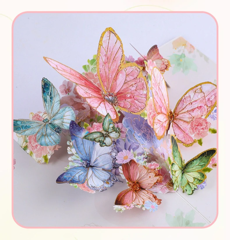 1 Stück 3D Schmetterling Pop-Up Grußkarte mit Gänseblümchen-Blumenornament für Valentinstag Geburtstag Glückwünsche Beste Wünsche Einladungen – Detail 2
