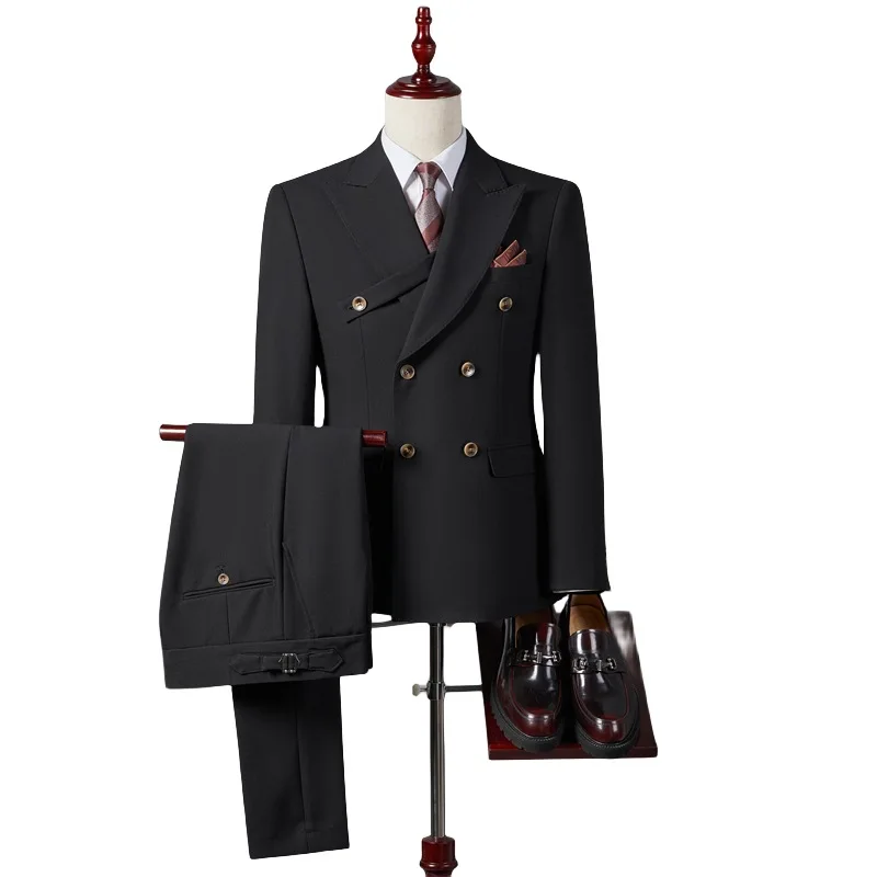 

Men's suits wedding dress slim solid color double-breasted three-piece suit men's suits four seasons formal wear trend