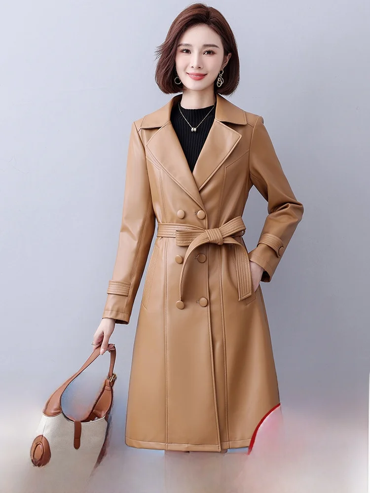 

Женское кожаное пальто Ning из натуральной овчины, новинка 2026 года, средней длины, приталенное, элегантное, ветрозащитное, класса люкс