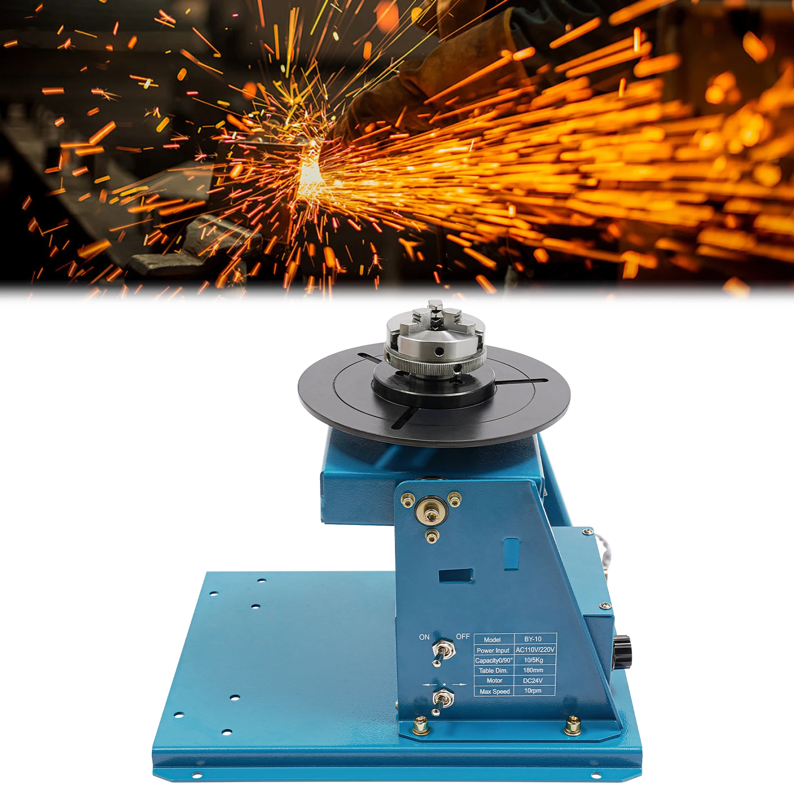 110V Rotary Welding Positioner 22LBS Load 0-90° Tilting Turntable Table with Foot Switch for Small Pipe Metal Art Welding