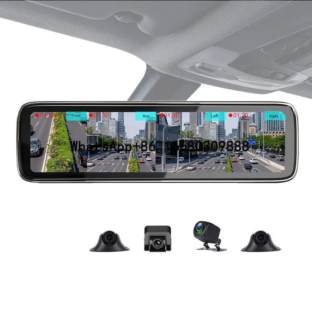 12 Inch 720P Touch Screen 4 Cams way channel CHS 360 degree car dash video recorder with rear view mirror 4 Split Display