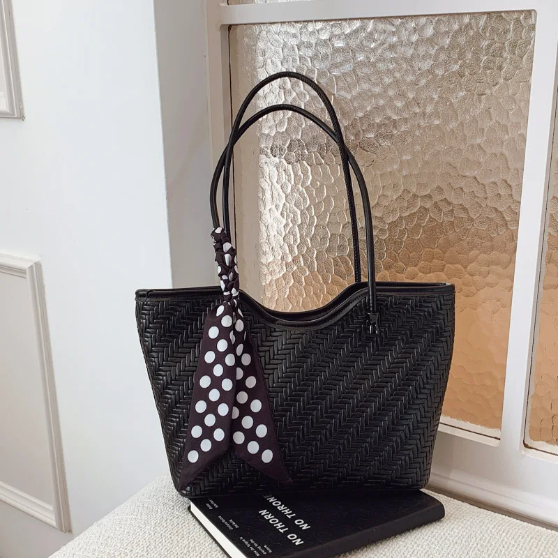 حقيبة يد نسائية منسوجة ذات سعة كبيرة 2025 - A/W شعبية، حقيبة فاخرة خفيفة، حقيبة منسوجة راقية #5