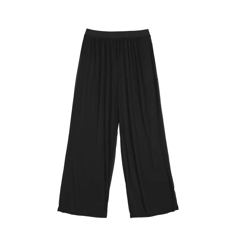 Pantaloni a gamba larga a vita alta Pantaloni a rete colorata da donna Pantaloni casual a taglio lungo dritto da strada