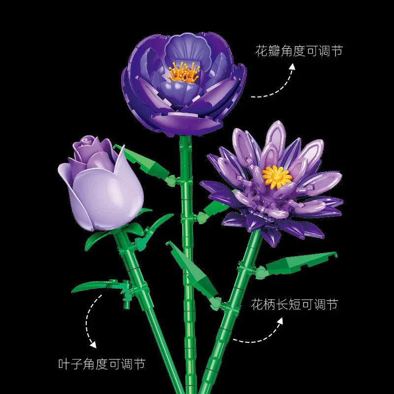 Tulip Rose Sunflower Building Set - Realistic Flower Bouquet Model Kit, Creative Educational Toy Gift