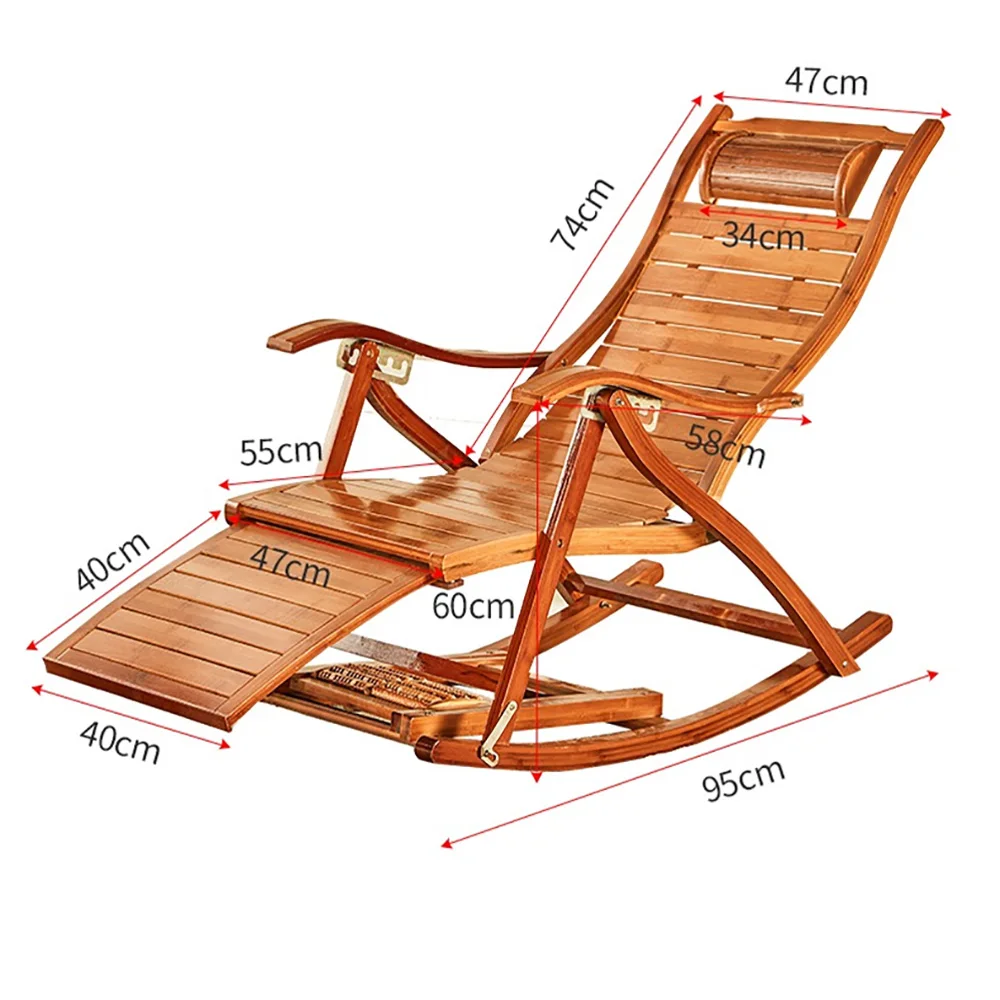 كرسي استلقاء محمول للتشمس مصنوع من الخيزران قابل للطي كرسي أرجوحة خارجي للبالغين #3