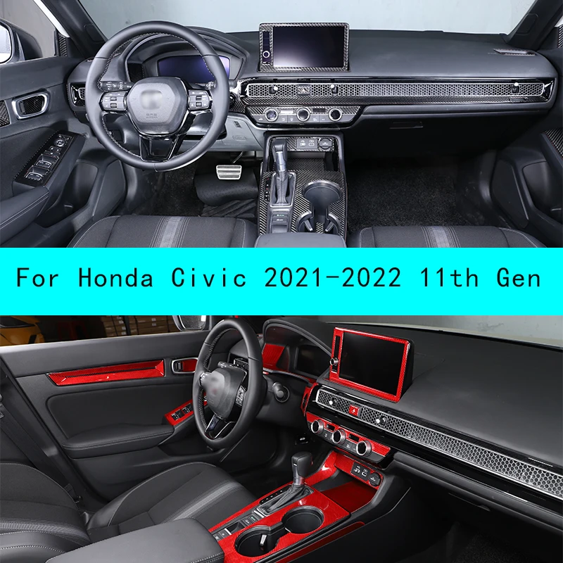 For Honda Civic 2021-2022 11th Gen Interior Details Carbon Fiber Car Central Control Panel Dashboard Trim Stickers Accessories