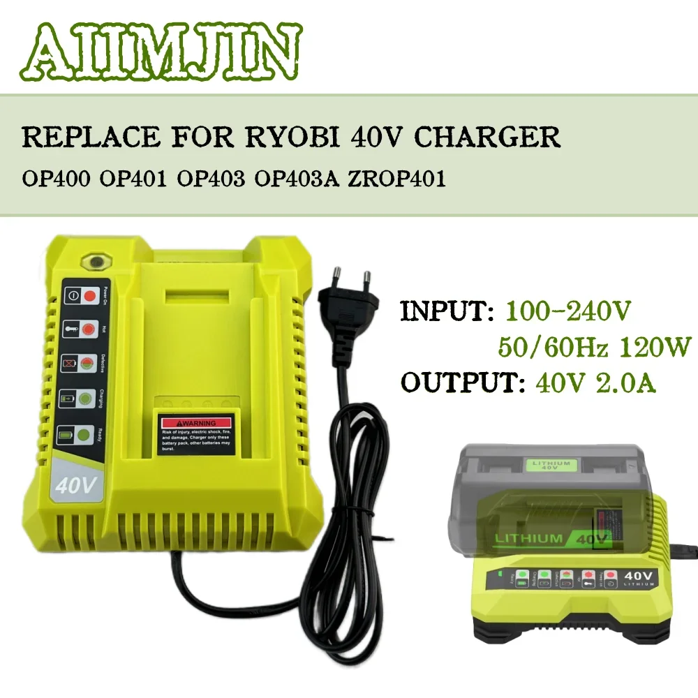 

40V Battery Charger For Ryobi 36V-40V Lithium Li-ion Battery Fast Charging For OP4030 OP4040 OP4050 OP400A With Dual USB Port