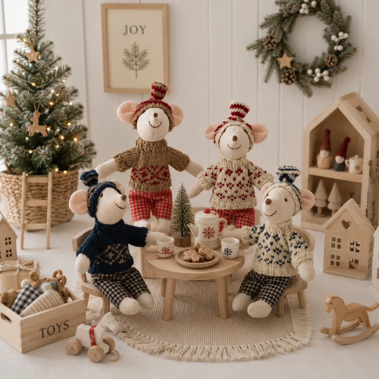 2PCS Nordic Christmas Mouse Dolls Handmade Linen Pretend Play Toys Kids Gift