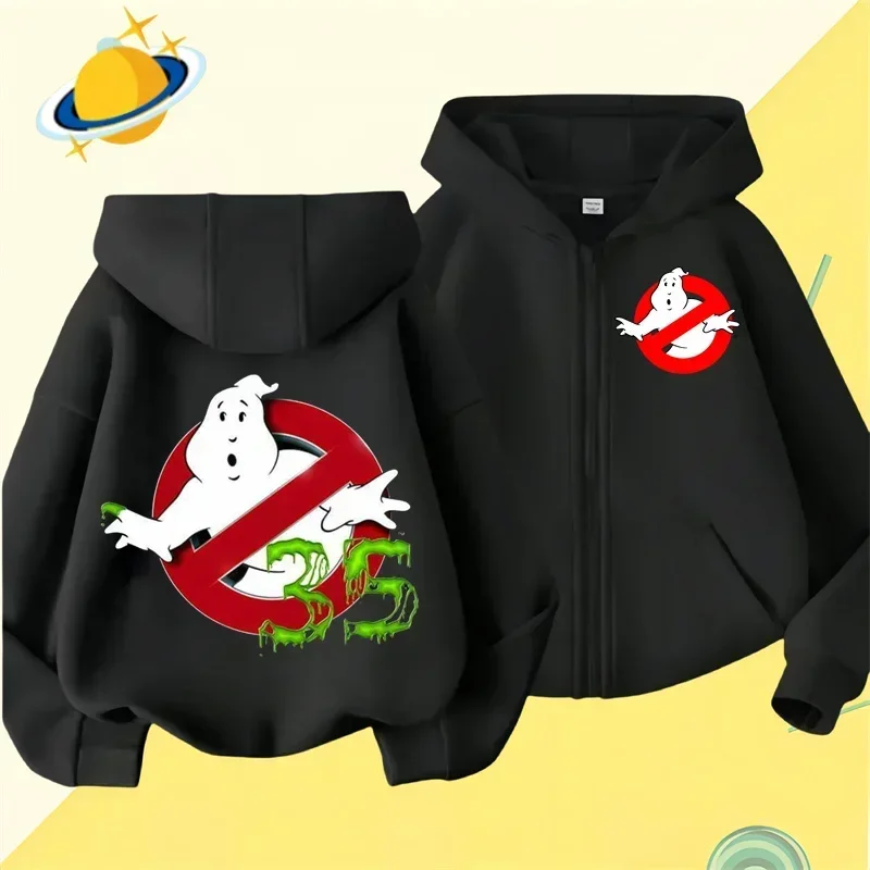 Ghostbusters felpa con cappuccio con cerniera per bambini stampa cartone animato autunno inverno felpa a maniche lunghe Casual top ragazzi ragazze