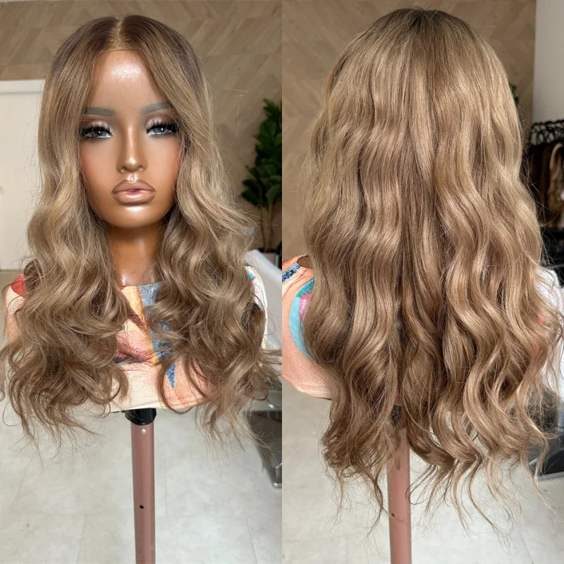 

24-дюймовый Ombre карамельно-коричневый мелирование HD невидимый парик фронта шнурка реалистичный вид натуральные волосы бесклеевые парики синтетические волосы