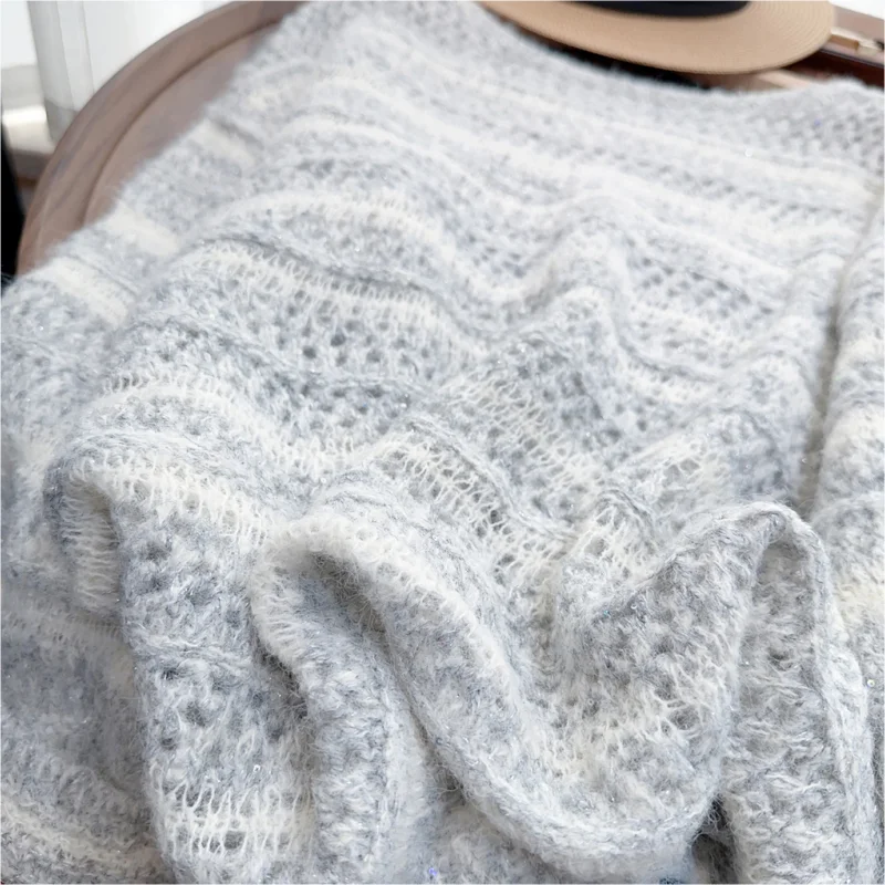2024 grigio girocollo abbigliamento donna maglione lavorato a maglia giacca coreana Y2k cappotto in Cashmere maglione femminile colore invernale collisione top