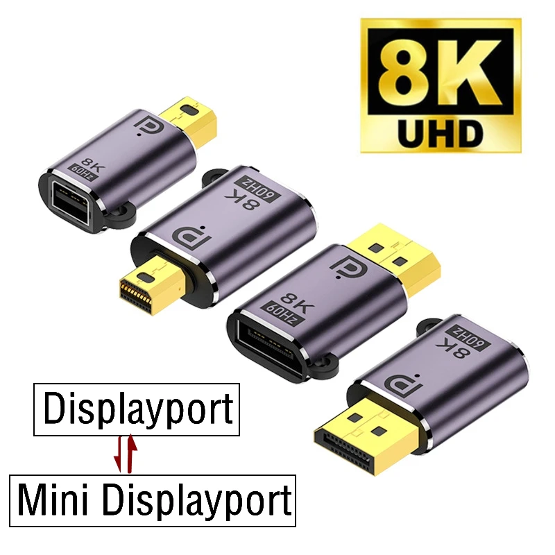 DP to miniDP Adapter mini DP1.4 to DP Bidirectional Male to Female 8K Video Adapter DisplayPort 1.4 For Laptop Projector Monitor