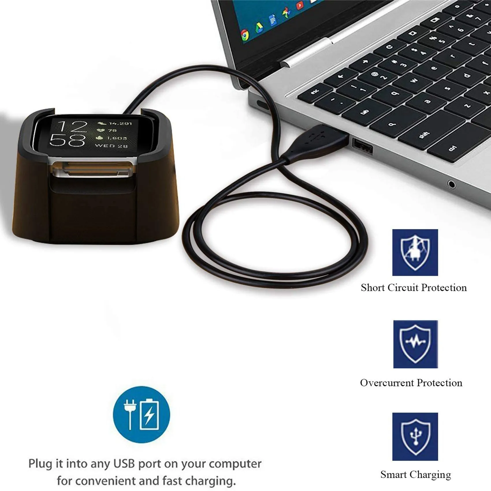 2X cargador Compatible con Fitbit Versa 2, Cable de carga USB de repuesto para accesorios de reloj inteligente Versa 2