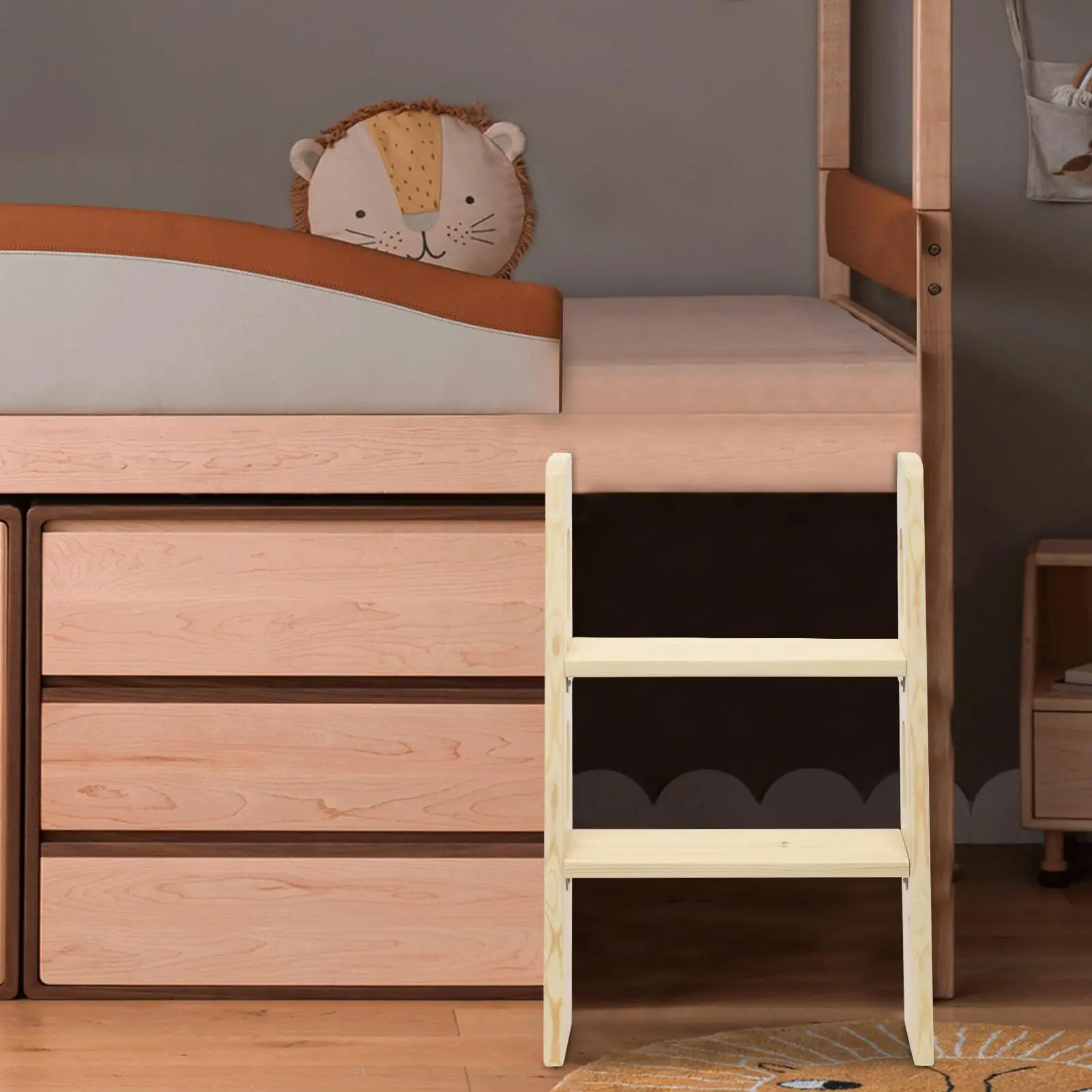 Solid Wood Bed Ladder, 30in Universal Smooth Edges Space-Saving Step Ladder W/Corner Connectors, Non Slip Long Climb Ladde for I