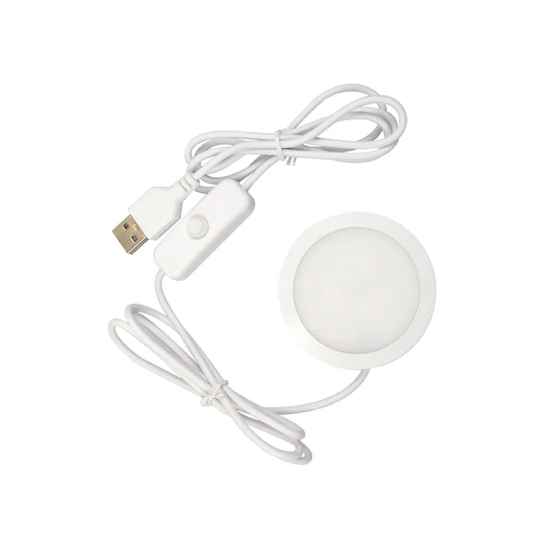 

5V USB 5W Mini Ultra-thin Spotlight LED Round Surface Mounted Under Cupboard Wardrobe Campus Downlight With Switch Indoor Lights