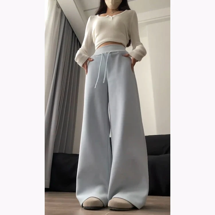 Blaue Spor-Schlaghose für Damen, Frühling und Sommer, 2025, neue Sle-Schlankheitshose mit lockerem String, lange Hose, Fre Korean Sle