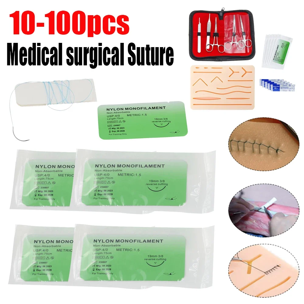 2/0 3/0 4/0 خياطة طبية جراحية نايلون حرير طقم خياطة الأسنان الطبية خياطة أحادية غير مصابة لتمارين التدريس
