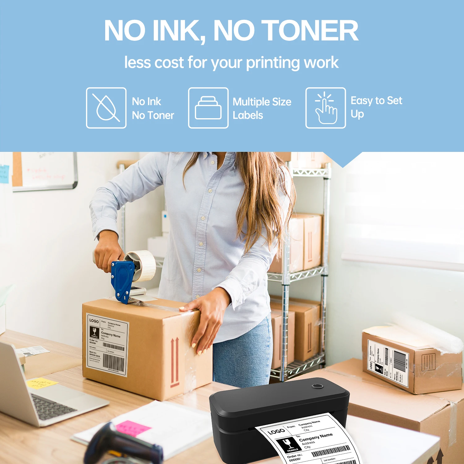 Stampante termica per etichette Marklife X4 Stampante portatile per pacchetti postali 4x6 Stampa Bluetooth e riconoscimento automatico delle etichette