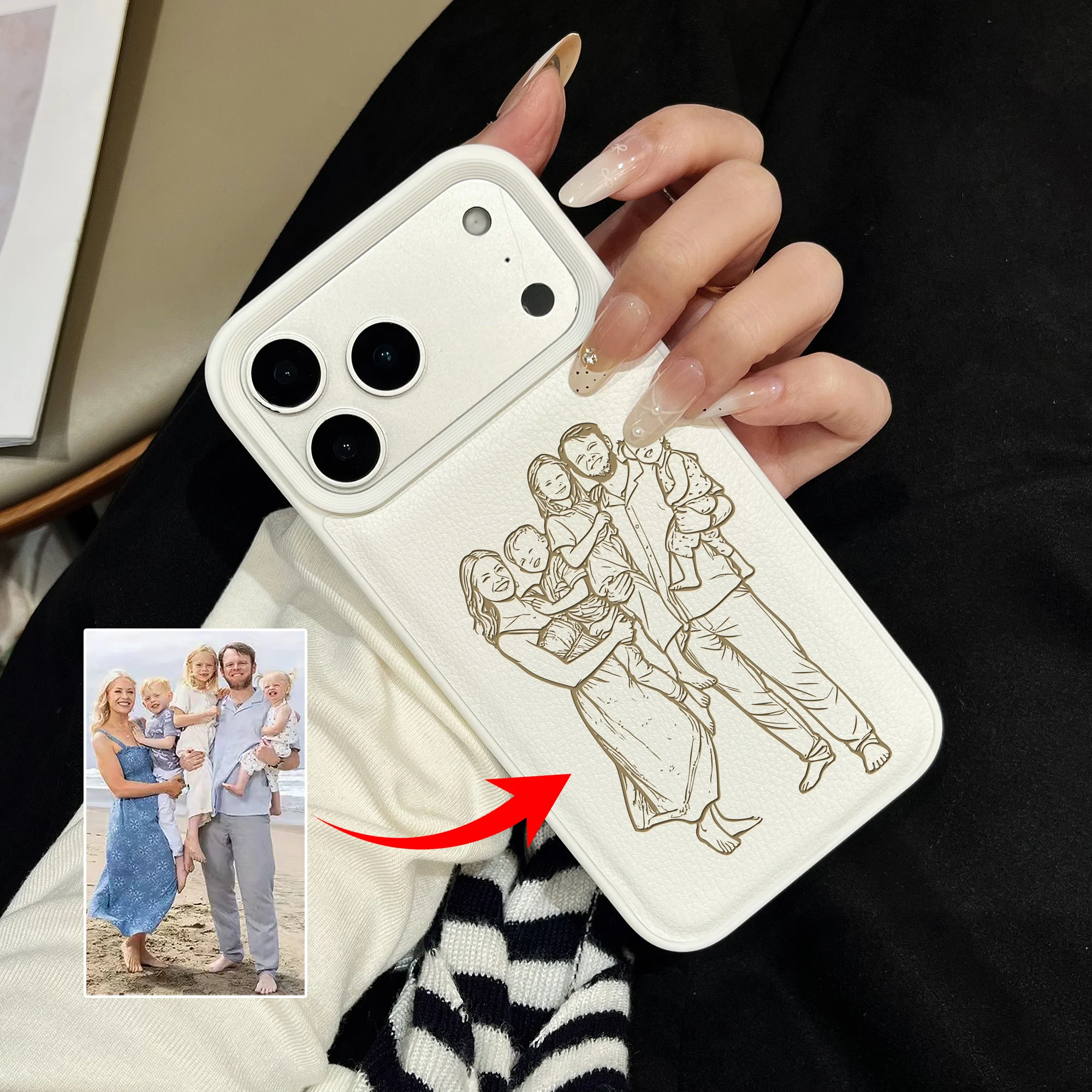Capa de Celular Personalizada com Imagem de Foto Convertida em Estilo Minimalista de Linhas para iPhone 17 16 15 14 13 12 11 Pro Max 16 Plus 17 Air