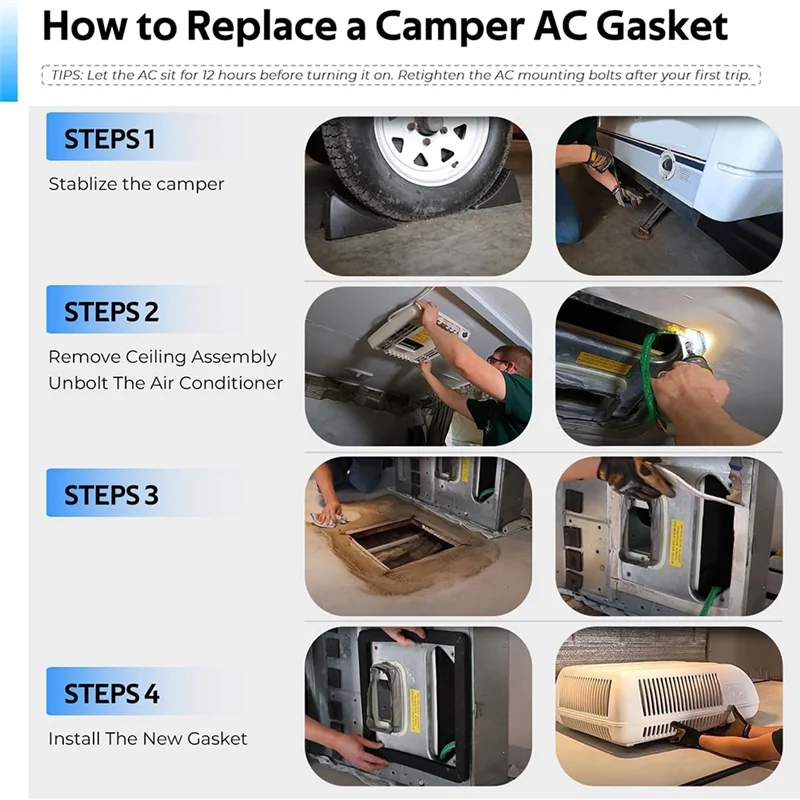25071 Kit guarnizioni per condizionatore d'aria sul tetto per camper e camper, guarnizione autoadesiva per cornici e cuscinetti di livellamento autoadesivi