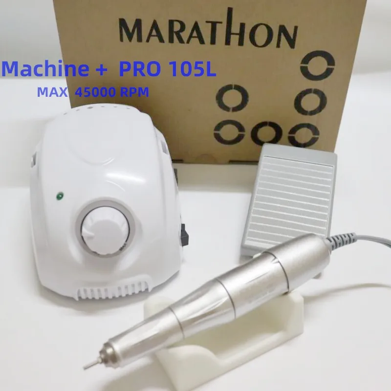 MARATHON-Champion 3 PRO 105LN mango 35K/45K/50K taladro eléctrico para uñas, máquina de pulido de micromotor fuerte 210, herramientas de arte de uñas