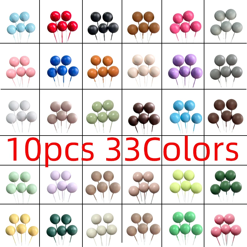 10pcs Colorful Balls Cake Toppers Christmas Ball Bohemian Style Silver Golden for Birthday Party Baby Shower Cake Decorations