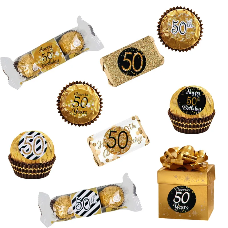 

216pcs Label Stickers 30/40/50th Anniversary Glitter Stickers Birthday Party Anniversary Candy Chocolate Biscuit Stickers