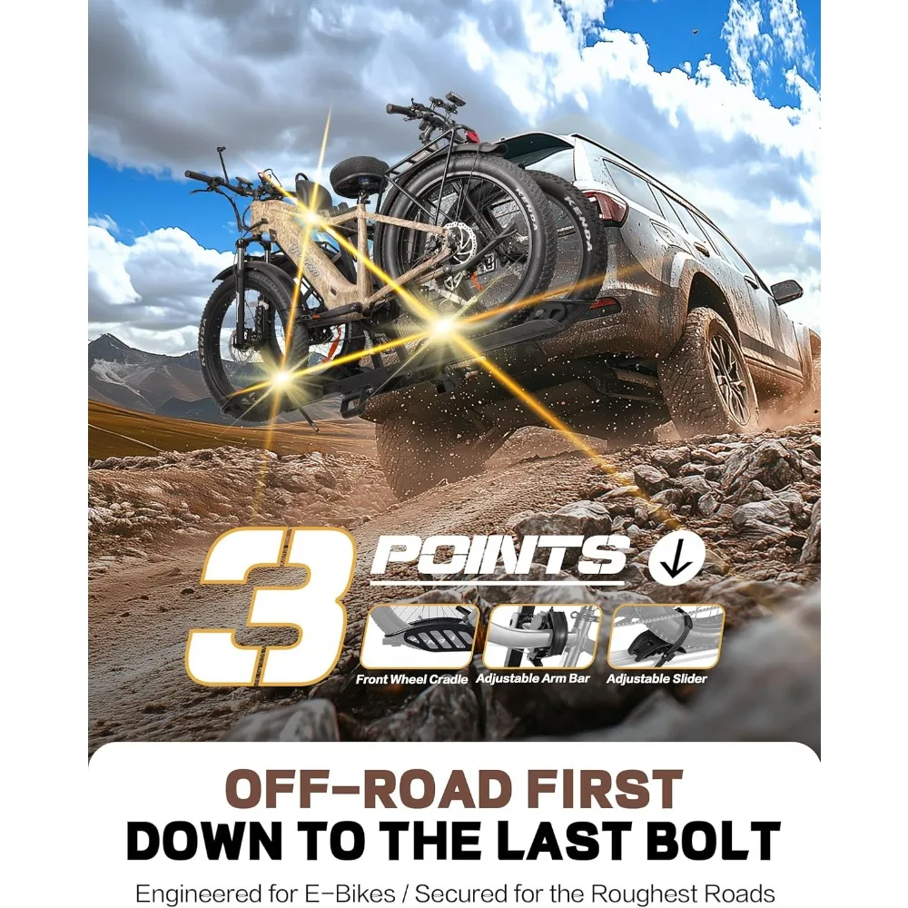 E-Bike Rack with Ramp, Hitch 2 Bike Rack, 200 lbs Capacity Electric Bike Carrier, Foldable Platform Mount for Cars, Trucks, SUVs