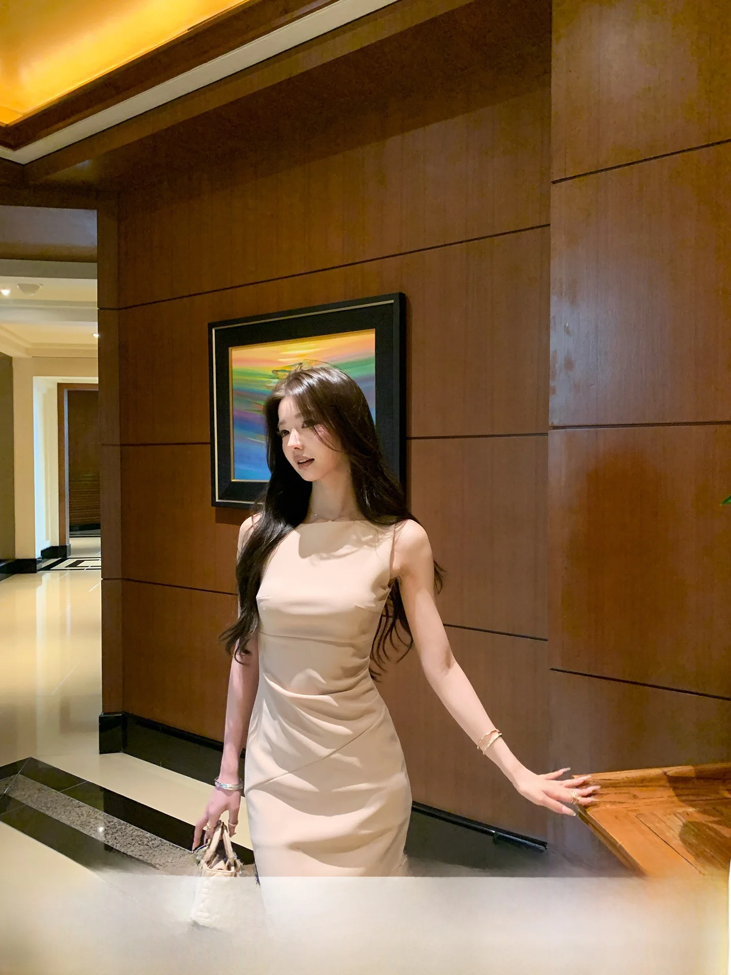 Vestido sin Mangas YOLI Zhang Yuli Moonlight Beauty, Vestido Elegante de Primavera para Mujer, Falda Ajustada, Fibra de Poliéster, Fibra Elástica