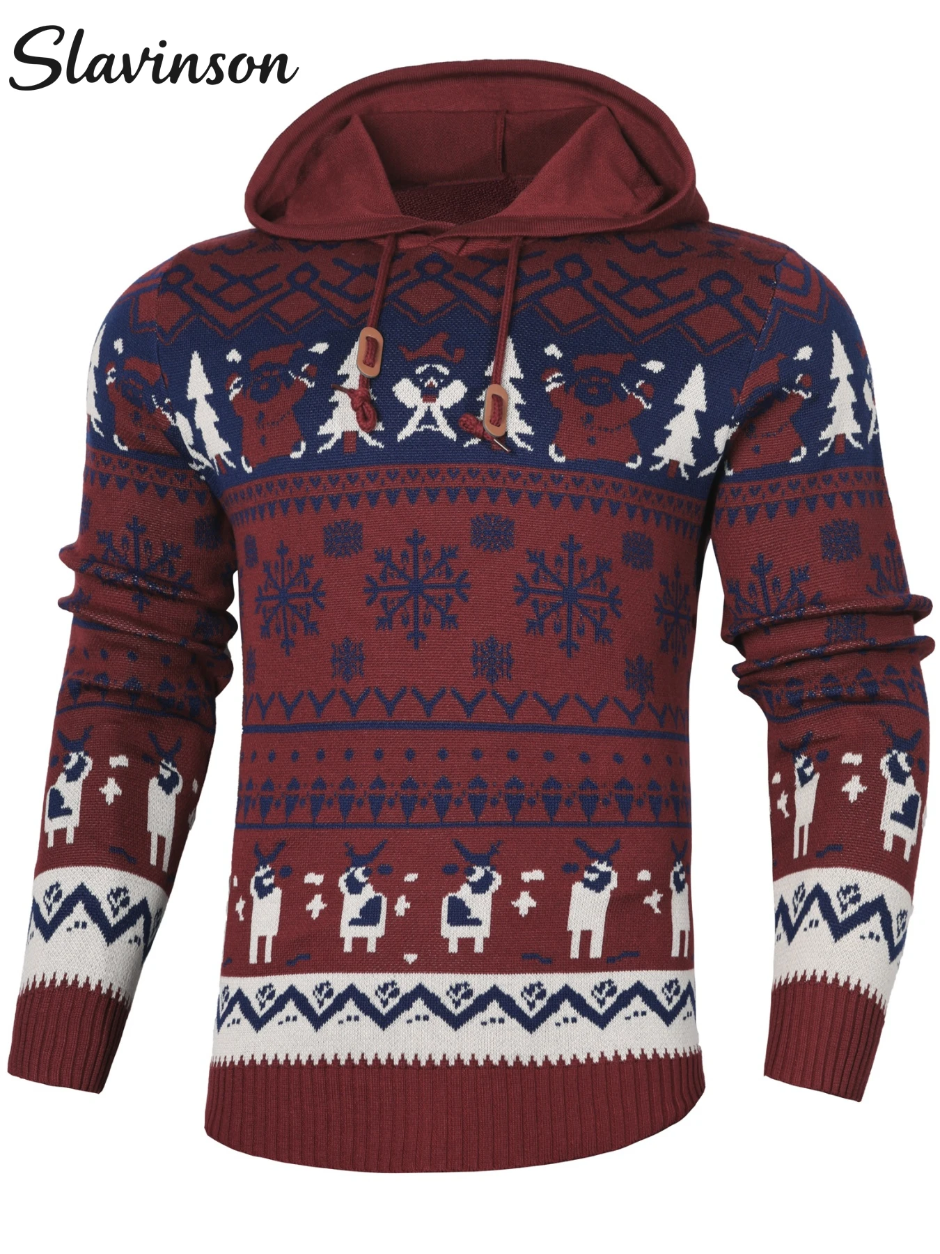 Men's Hooded Sweater with Intricate Christmas Pattern, Warm Knit Fabric, Stylish & Comfy, Perfect for Christmas Season Activitie