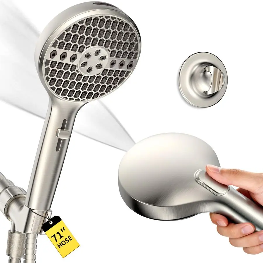 

Head, High Pressure 9Spray Modes Handheld Showerhead, 71 Long Hose Hand Held Shower, Brushed Nickel Shower Head With Wall Bracke