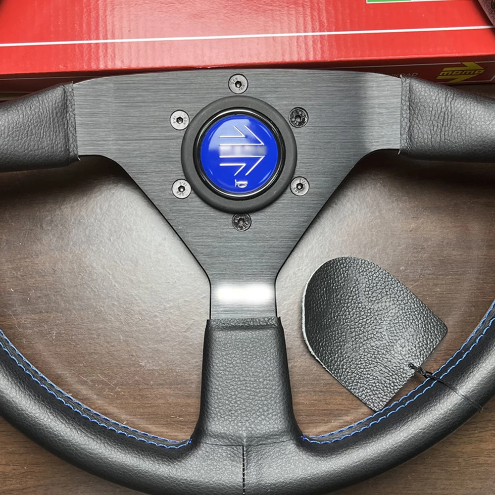 MOMO Monte Carlo 350MM Steering Wheel Black Leather / Blue Stitching New