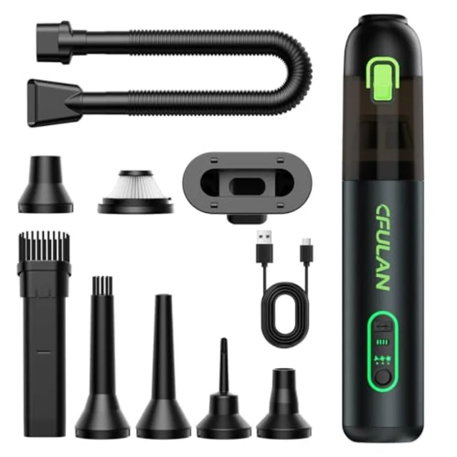 

Car Vacuum Portable Cordless, 21KPa 4-in-1 Handheld Mini Vacuum Cleaner with 8 Attachments, 3 Suction Modes, One-Touch Empty, Ty