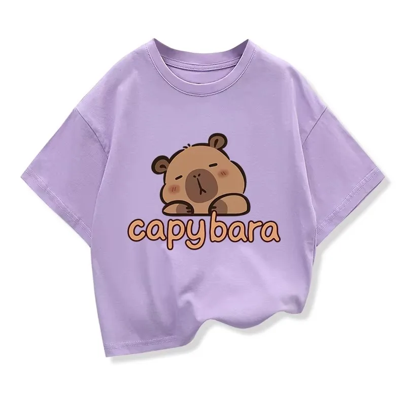 Capybara Print 100%Cotton t shirt For Kids Boy 3-12Years Anime Cute Capibara Short-sleeved Tees Tops Tshirt y2k Girl Clothes