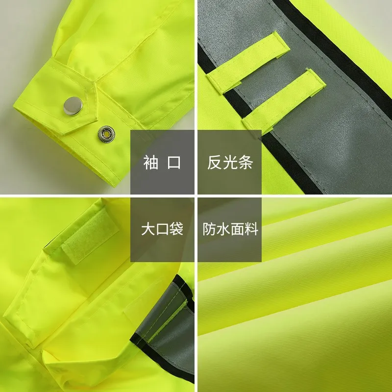 Reflective Raincoat Rain Pants Suit Traffic Sanitation Patrol Split Safety Waterproof Rain Gear Raincoat Customized Print Logo