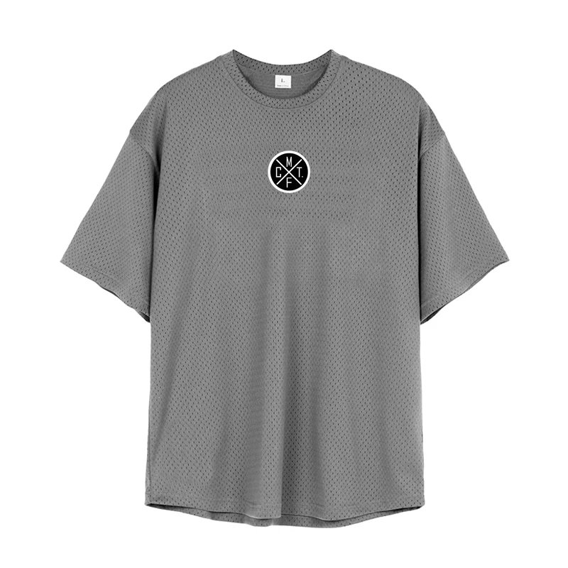 Oversized Loose Fit Summer Mens Fashion Breathable Printed Mesh Quick-drying Workout Tshirt Large Size