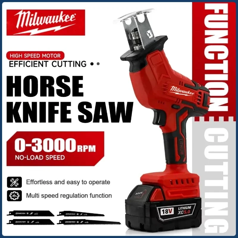 

Milwaukee Аккумуляторная электрическая режущая пила Электрическая сабельная пила Скоростная режущая электроинструмент Пила для резки дерева и металла труб
